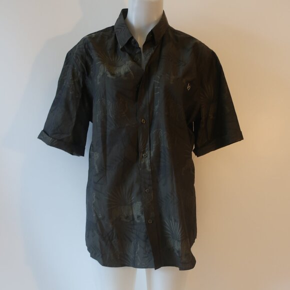 Mens Versace Jeans Olive Green Monochromatic Tiger Image Print Shirt M * - Picture 1 of 11